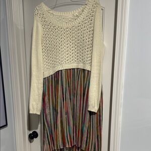 Free People Cream Knit Top with Multicolor Skirt